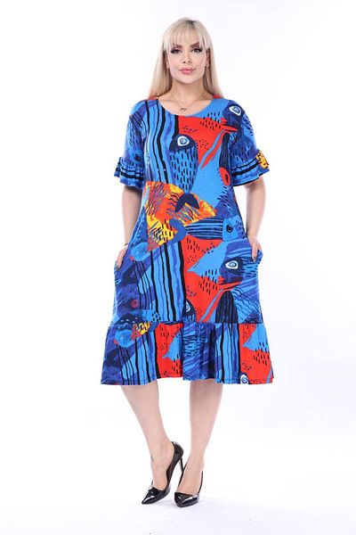 mezura tekstil Plus Size Knee-Length Sleeve And Skirt Ruffle detailed short sleeve Stylish Pocket Viscose Combed Cotton Dress
