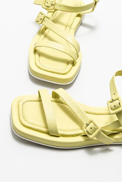 Elle Shoes Green Leather Women's Flat Sandals