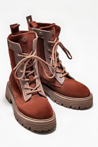 Elle Shoes Καφέ Δερμάτινες Γυναικείες Μπότες Casual