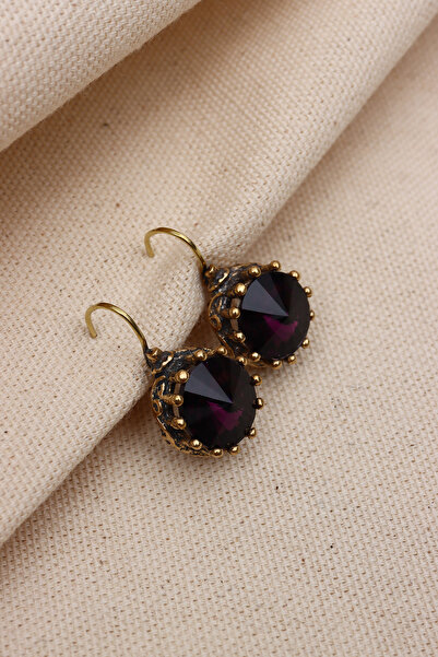 Süspüs Accessories YUVARLAK MOR TAŞLI OTANTİK KÜPE