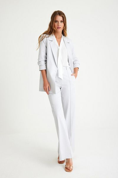 Just Like You Light Gray Ribbed Women's Trousers - Wide Leg
