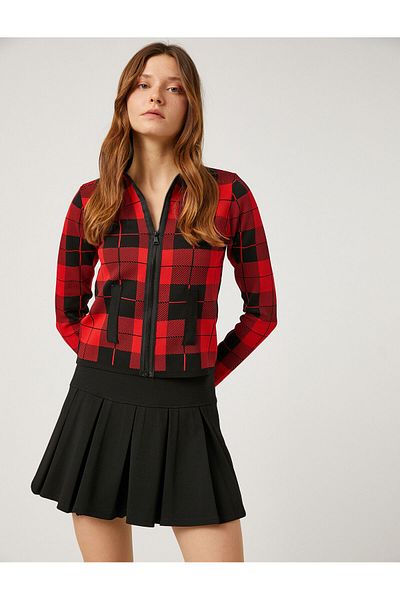 Koton High Collar Zipper Cardigan