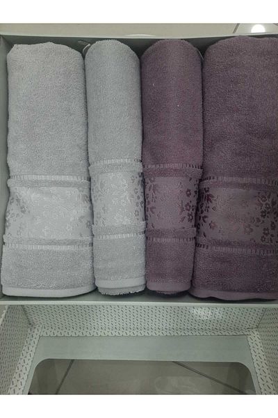 Özdilek READY CAMELIA GRAY-DAMSON 4 PIECES BEST SET TOWEL
