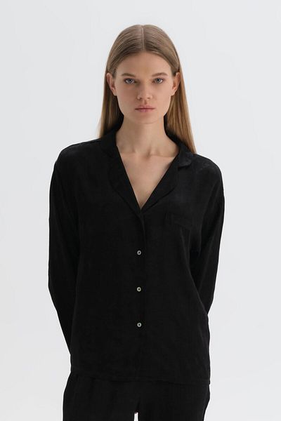 Dagi Schwarzes Pyjama-Oberteil aus Viskose mit Hemdkragen
