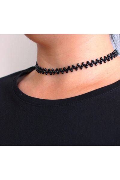 Roe takı aksesuar Black Choker Necklace Sand Bead Zigzag Necklace