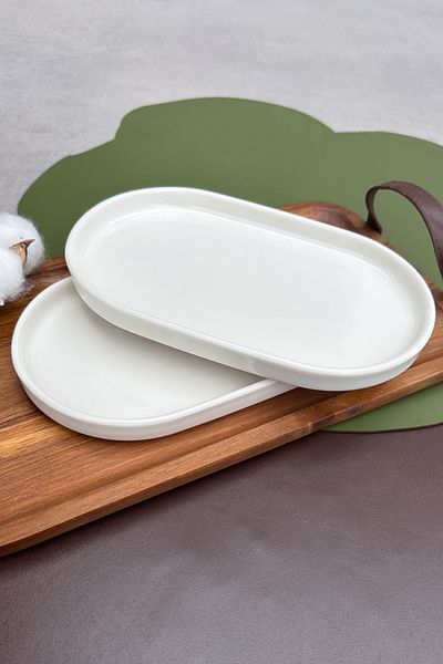 porselenden Stackable Cream 2-Piece 20 cm Small Size Breakfast Snack Bowl Presentation Boat Plate Set