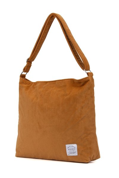 GOYET Perla Adjustable Strap Zippered Shoulder and Hand Bag Large Size Gy003 Tan Velvet