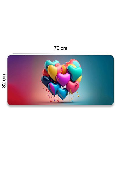 SonicTouch 32x70 см, синьо-зелена, безшевна подложка за геймърска клавиатура и мишка - неплъзгаща се, с дигитални рисунки, сърца