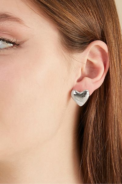 AURRARİ Silver Shiny Chubby Heart Earrings