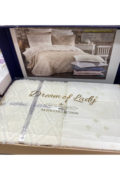 Dream Of Lady Elegant 9 Piece Cream Color Bridal Set 100% Cotton Pique Duvet Cover Set Dowry Set