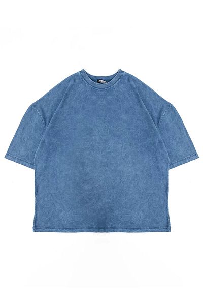 Sekizbiraltı Tricou unisex oversize de bază albastru lavabil