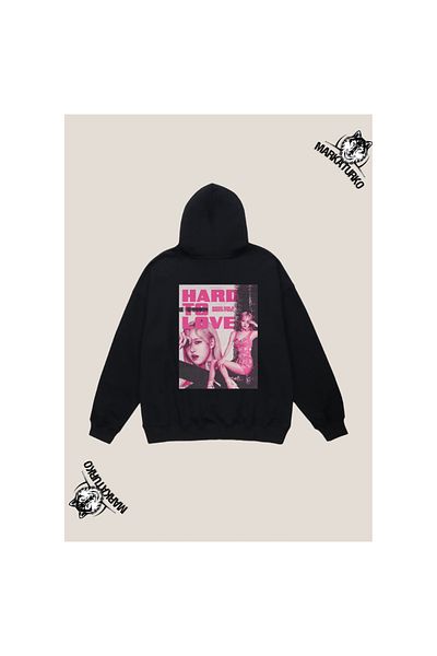 MarkaTurko BLACK PINK custom design back printed Black Hooded unisex Sweatshirt 105-3