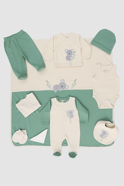 Bebitof Koala Embroidered 10 Piece Hospital Discharge Bodysuit Set 100% Cotton