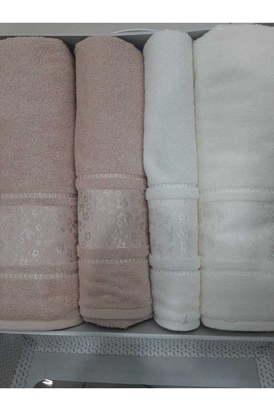 Özdilek ELEGANCE CAMELLIA BEIGE-CREAM 4 PIECES BEST SET TOWEL