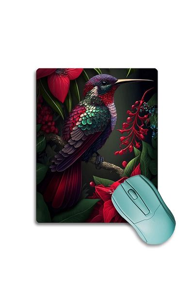 SonicTouch Hummingbird Themed Pink Lily Flowering Non-Slip Gaming Gamer Seamless Mouse Pad/Pad 17x21cm