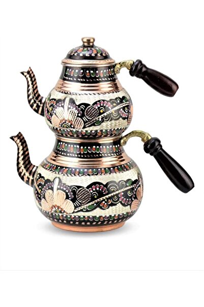 KT HOME Çaydanlık Erzincan işi İşlemeli Mineli Kalın Bakır Otantik Ahşap Sapl...