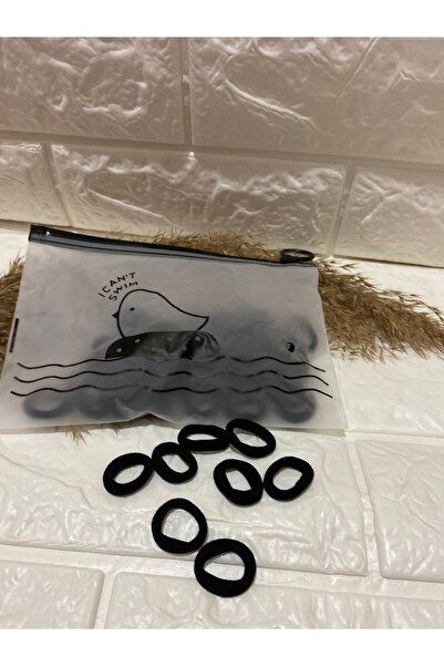 özzybijuteri Black Color 50 Pieces Fabric Hair Rubber Clips with Transparent Bag