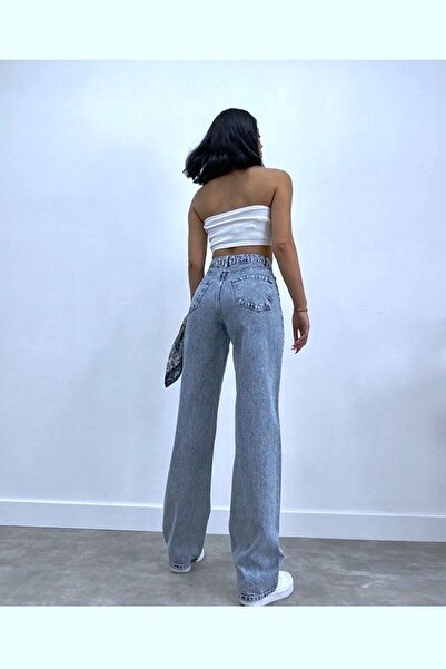 LİMABEL 90's Wide Leg Blue Snow Wash Volné džíny 100% bavlna Široké džíny