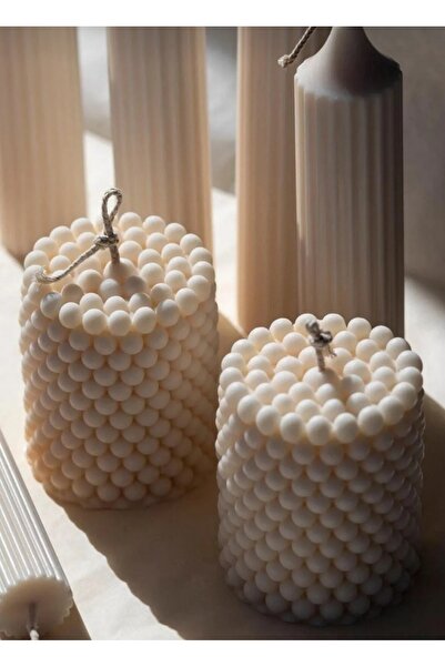 KAİR HOME 3 Adet Bubble Silindir Mum Pudra Kokulu Pearl Candle mum