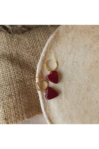 Arezzo Seyglass Murano Cam Bordo Kalpli Küpe| Cam Küpe Aksesuar | Cam Boncuk Küpe