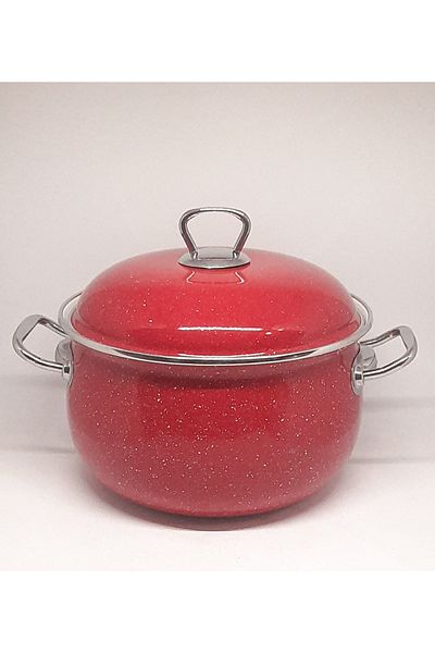 Avşar ENAMEL HOUSE 22 CM 4 LITER RED STEEL HANDLE ENAMEL COOKER