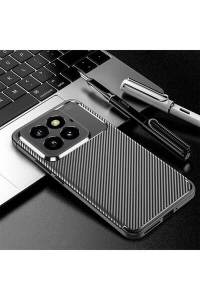 Rivor Xiaomi Mi 14 Pro Uyumlu Kılıf Kamera Korumalı Darbe Emici Karbon Desenl...