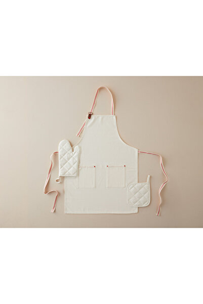 English Home Easy Cook Pamuk 3’Lü Set Mutfak Önlüğü Krem