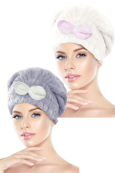 CHIZGY 2 Pieces Microfiber Hair Towel Cap with Elastic Bow