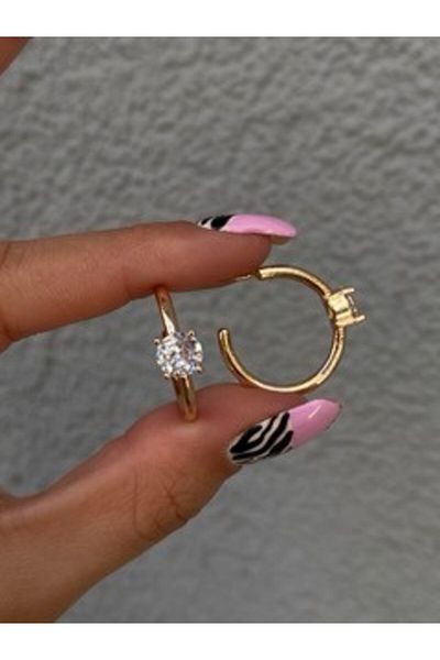 h&b design jewel أقراط دائرية مفصلة بحجر واحد