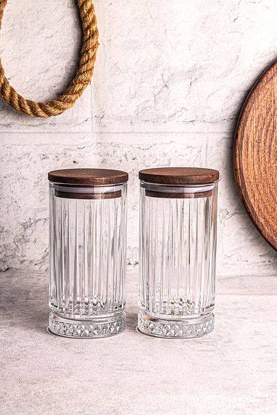 Snippy Mira 2-Piece Wooden Vacuum Glass Storage Container with Lid 450 ml 2 Pieces