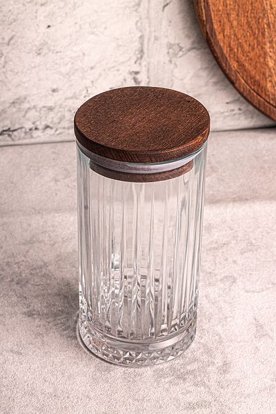 Snippy Mira Wooden Vacuum Glass Storage Container with Lid 450 ml