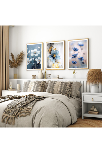 Dekorsiahome Σετ ζωγραφικής με ξύλινο πλαίσιο 3 τεμαχίων Blue Bloom