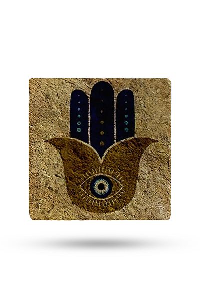 Begoloni Stone Decor Natural Stone Trivet 15X15Cm Fatma Mother Hand Printed Stone Teapot Coaster - Pot Pan Coaster