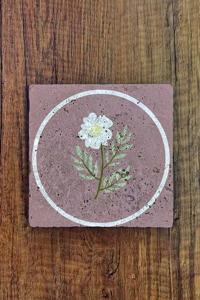 Begoloni Stone Decor Natural Stone Trivet 20x20cm Purple Background Flower Printed Stone Trivet