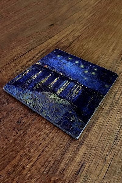 Begoloni Stone Decor Van Gogh Artifact Printed Natural Stone Trivet 15X15Cm Pot Pan Mat