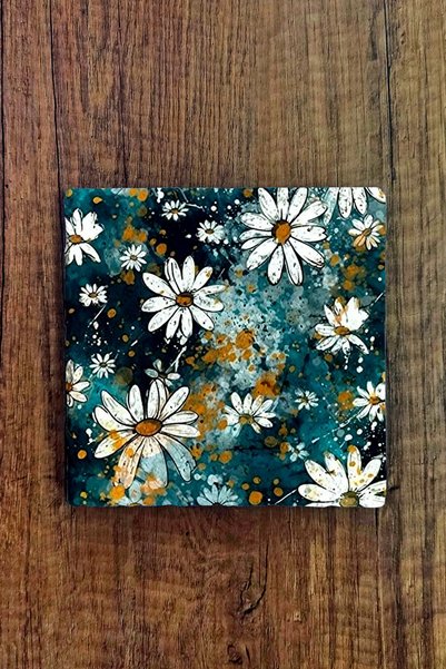 Begoloni Stone Decor Natural Stone Trivet 20X20Cm Daisy Flowers Printed Stone 349 Teapot Coaster-Pot Pan Coaster