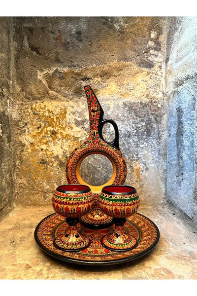 Güray seramik Rapido Serisi Hitit Desenli Kahverengi Halkalı Set Sürahi Seti ...