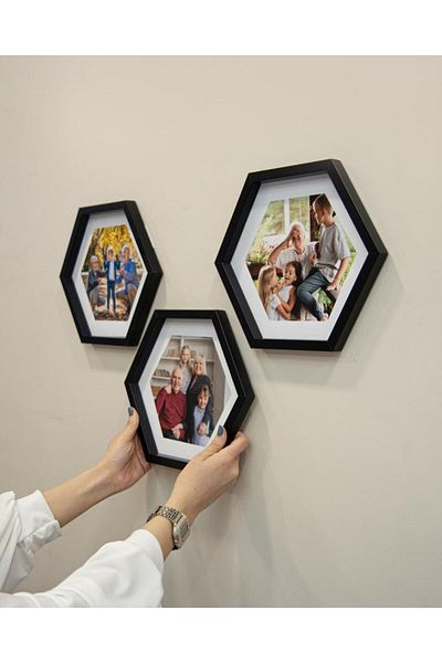 Nobbystar Adhesive Disconnect Large Size Black Hexagonal Photo Frame - Pack of 3