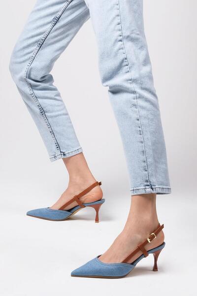 Mio Gusto Alina Denim Kumaş Arkası Açık Topuklu Kadın Kot Ayakkabı