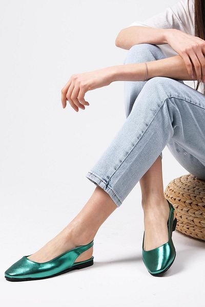 Mio Gusto Metallic Green Color Open Back Women's Flat Ballerina Shoes