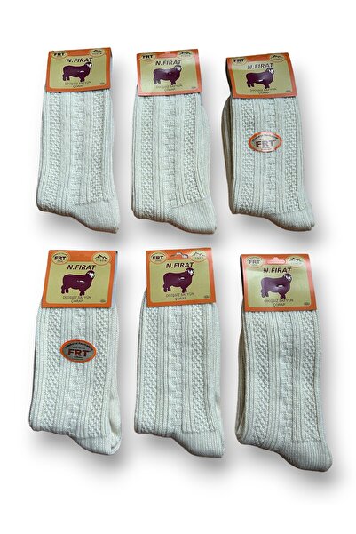 FIRAT Kadın Yün BOYASIZ Kışlık Orta Kalın 6 Çift Çorap