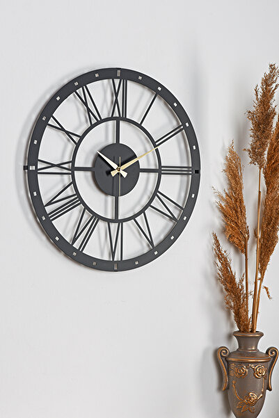 Muyika Design Duvar Saati 50cm Sessiz Mekanizma Siyah Metal Kasa Modern Tasar...