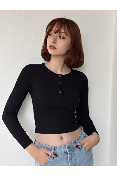 Jose Clothing Μπλούζα με λαιμόκοψη με λεπτομέρεια με κουμπιά με μακρύ μανίκι ...