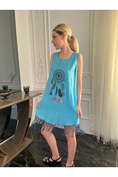 Bohemian Women's Natural Woven Ethnic Summer Mini Dress