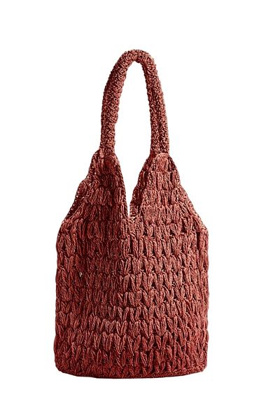 TOM COMPANY Burgundy Color Handmade Paper String Knitted Daily Shoulder Bag - Perforated Bag Summer - Gift