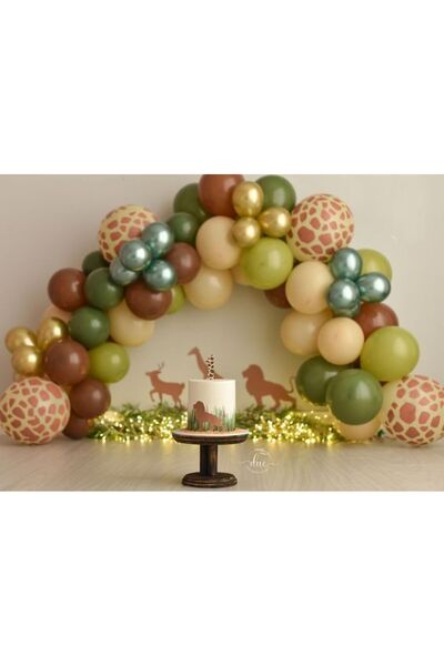 MERİ PARTİ SAFARİ KONSEPT BALON ZİNCİRİ SAFARİ BASKILI KÜF YEŞİLİ ZEYTİN YEŞİ...