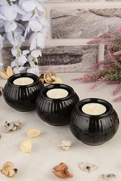 ANGDESİGN Angdesign Bodrum 3'lü Seramik Mumluk-siyah