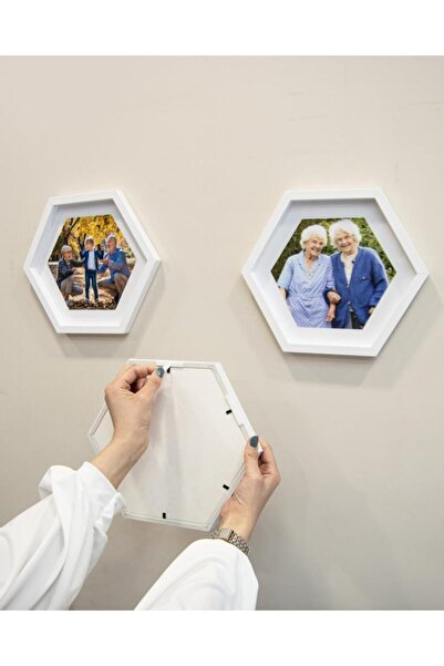 Nobbystar Adhesive Disconnect Large Size White Hexagonal Photo Frame - Pack of 3