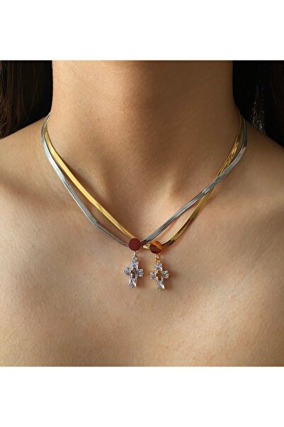 h&b design jewel Çelik İtalyan Zincirli Haç Kolye