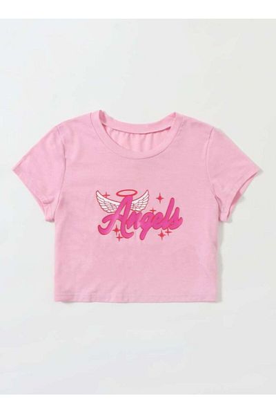 Gofeel Y2k Angels Wing Printed Half T-Shirt Crop Blouse